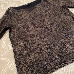 LRL Lauren Jeans top, 100% cotton, back/gold print, XL